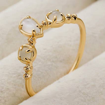 925 Sterling Silver 14K Gold Plated Moonstone Ring for wholesale by Gioiellin - S925 Silver Jewelry