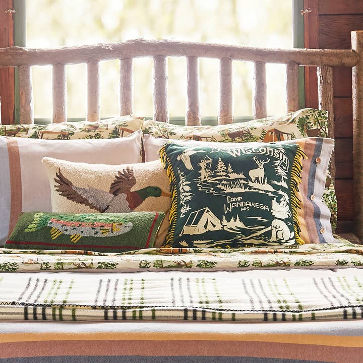 Peking Handicraft - Wholesale Throw/Decorative Pillow - CAMP WANDAWEGA TROUT HOOK PILLOW - Camp W