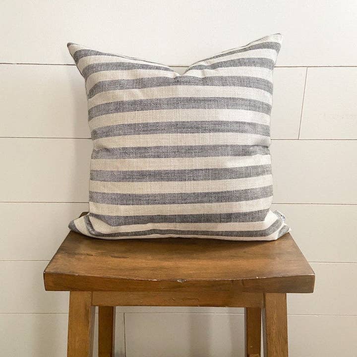 Cotton & Crate - Wholesale Throw Pillow Cover - Gray and white medium stripe woven pillow cover 18x18 inch | Modern Farmhouse | Designer Pillow | High End Textured Fabric2