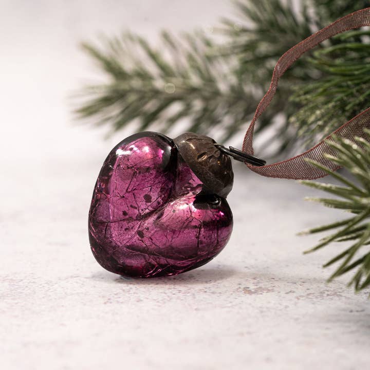 Conjunto de 6 Corações de Vidro Pequeno 1" Amoreiras por atacado de Bollywood Christmas