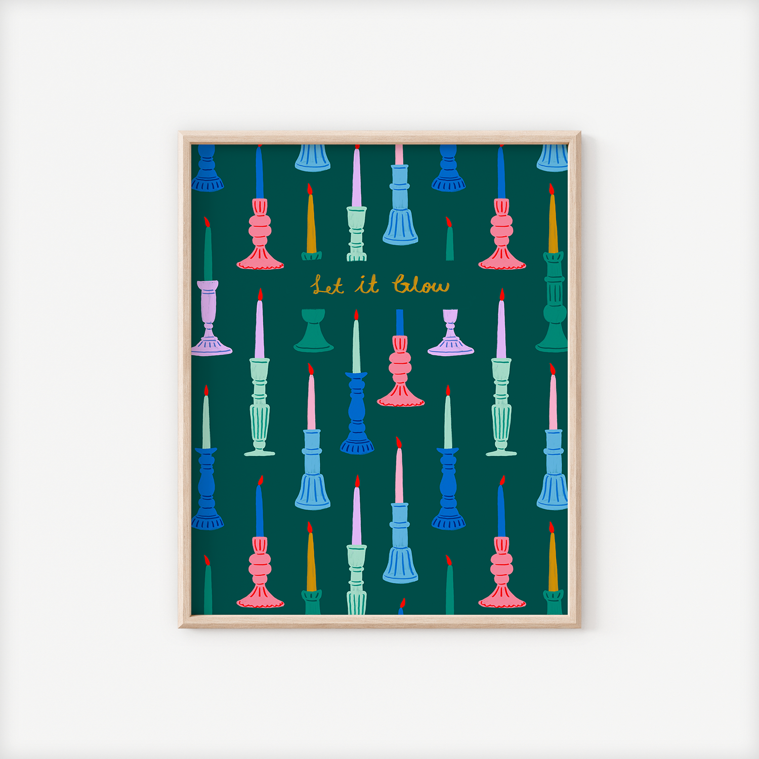 Three Strands Design – wholesale Art print – Let It Glow Holiday Candle Art Print in Green1