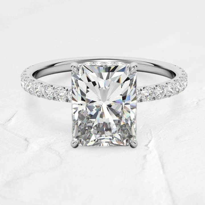 GEMPARA - Wholesale Engagement ring - Emerald Cut Moissanite Hidden Halo Ring in 925 Silver0