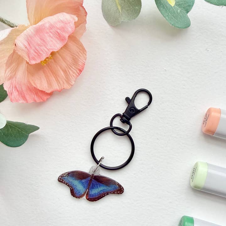 D. Prince Designs - Wholesale Keychain - Women's - Hand-Illustrated Blue Morpho Butterfly | Handmade Acrylic + Resin Keychain2