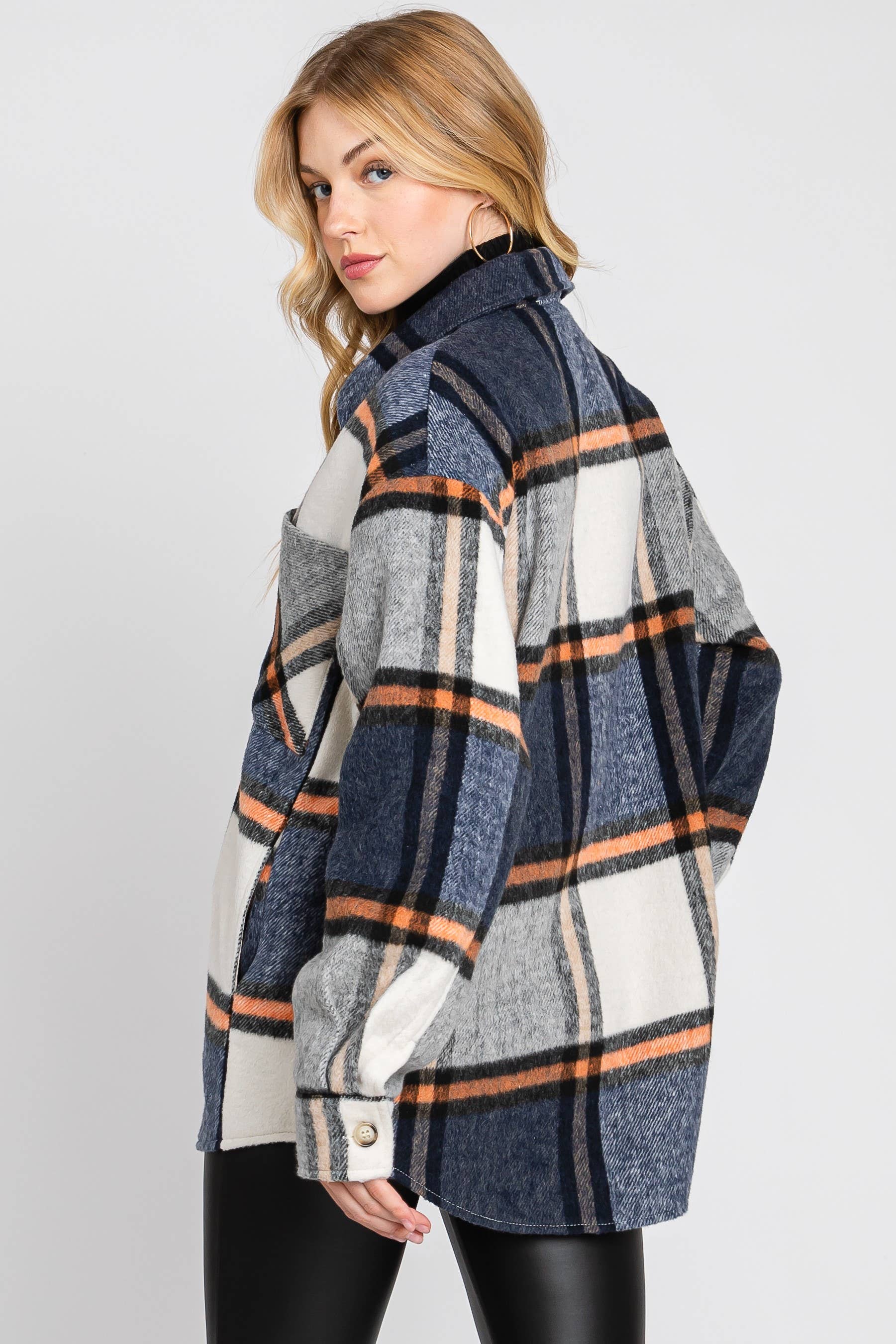 ELLEBORN - Wholesale Shirt Jacket/Shacket - Women's - Plaid Button Down Jacket 3410T-A14