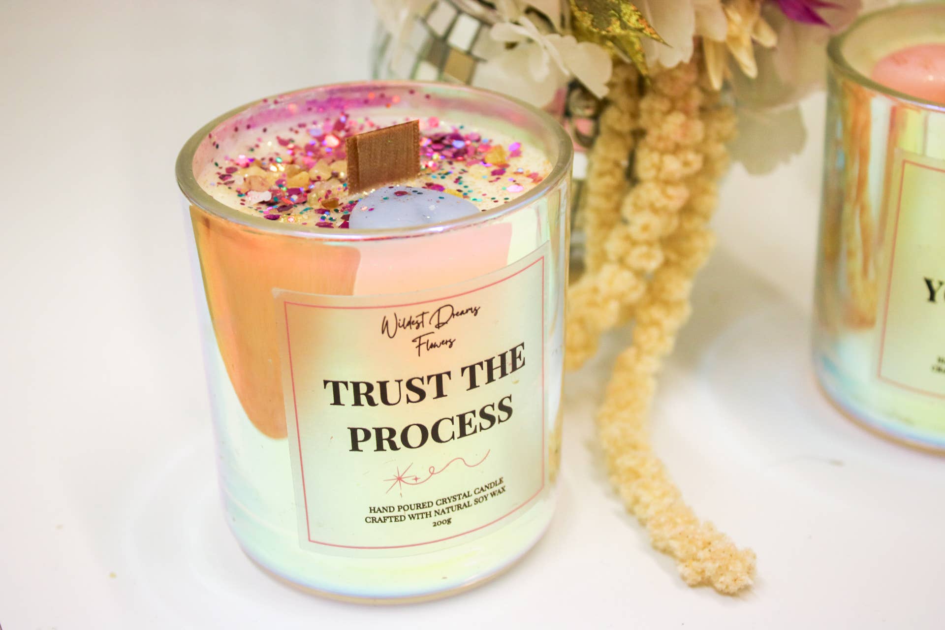 Wildestdreams.flowers – wholesale Jar/filled candle – Positive Energy Crystal Candle- Trust The Process 5