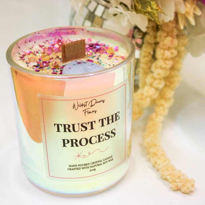 Wildestdreams.flowers – wholesale Jar/filled candle – Positive Energy Crystal Candle- Trust The Process 5