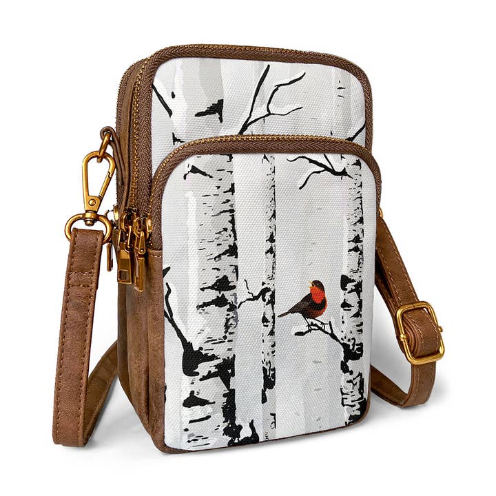 Sacoche de téléphone en bouleau et cardinal pour la vente par ANNGOTI