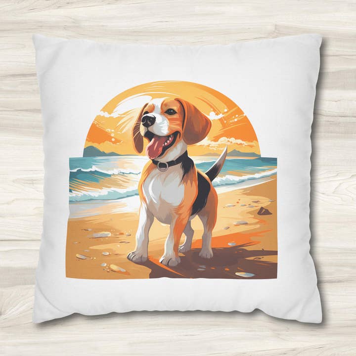 Coussin double face pour chien Coussin Beagle Profile pour la vente par Seaside Serenity