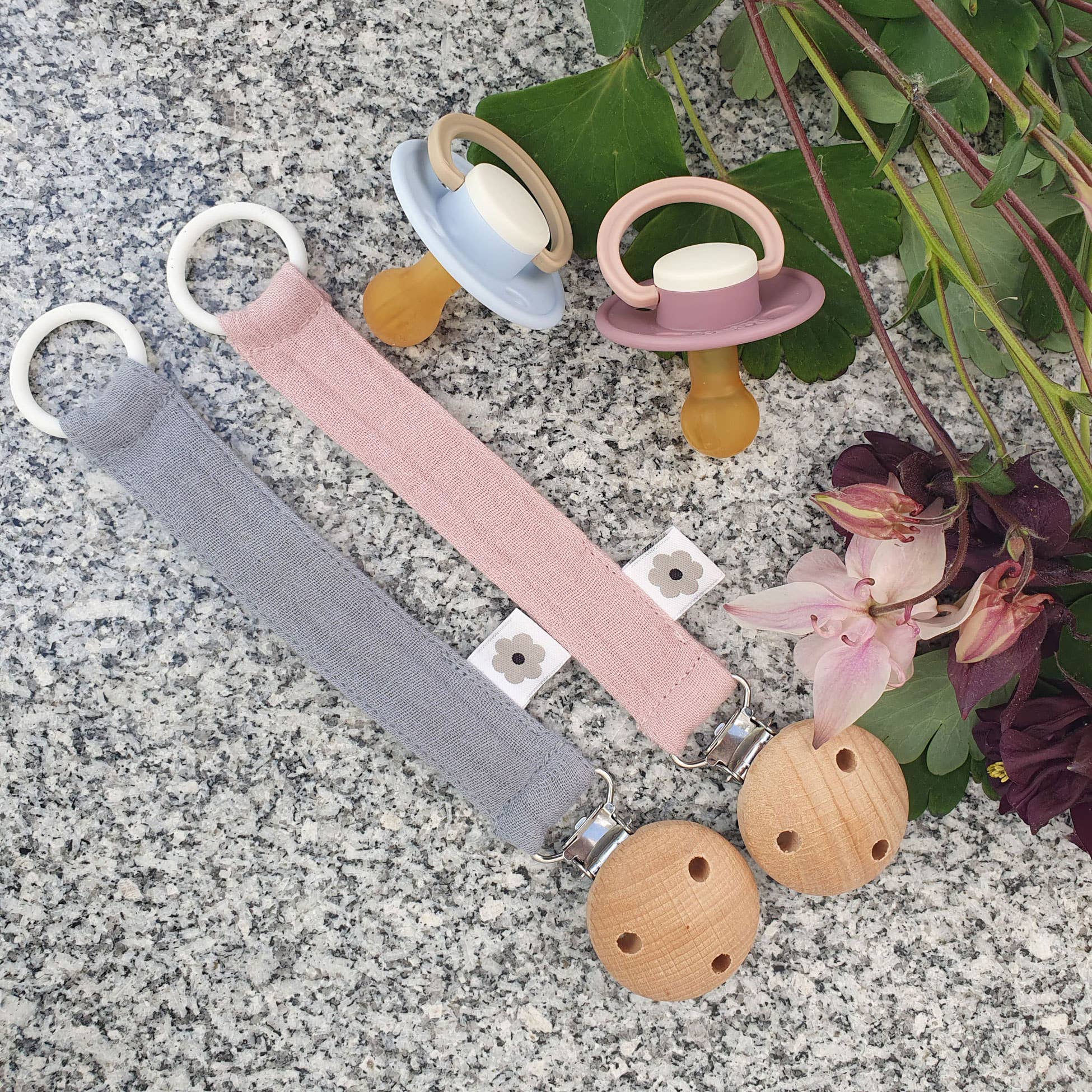 Summerville organic - Wholesale Pacifier Clip - Baby - Organic Pacifier Clip Muslin Pale Mauve15