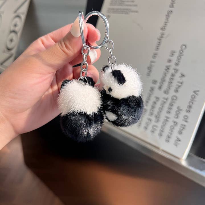 Black SMALL CUTE PANDA DOLL CAR KEYCHAIN PENDANT_CWMM2494 for wholesale on Faire