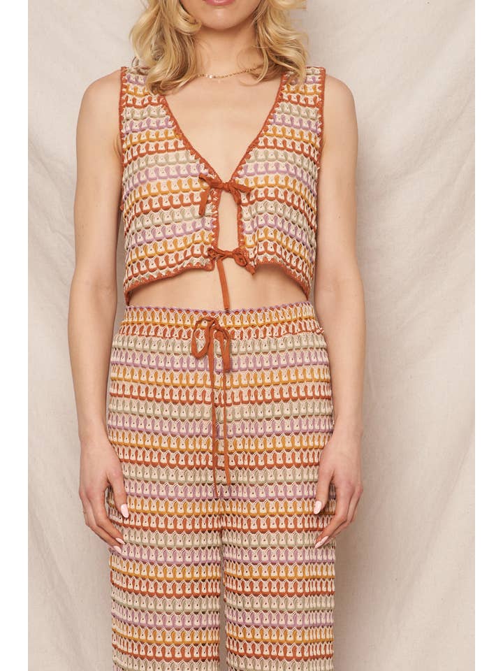 Multi Colored Crochet Tie Front Vest Top for wholesale on Faire