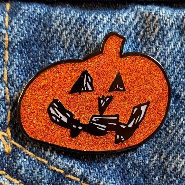 Glitter Pumpkin Enamel Pin for wholesale by Georgia Made This