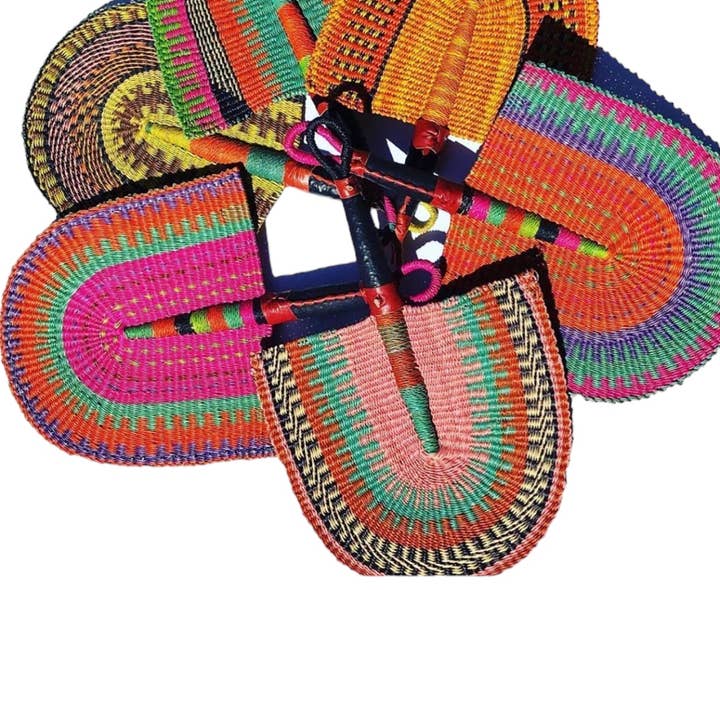The African Home Goods - Wholesale Handheld Folding Fan - One -Of- A -Kind Handmade Ghanian Fan - Assorted Colorful 1 EA4