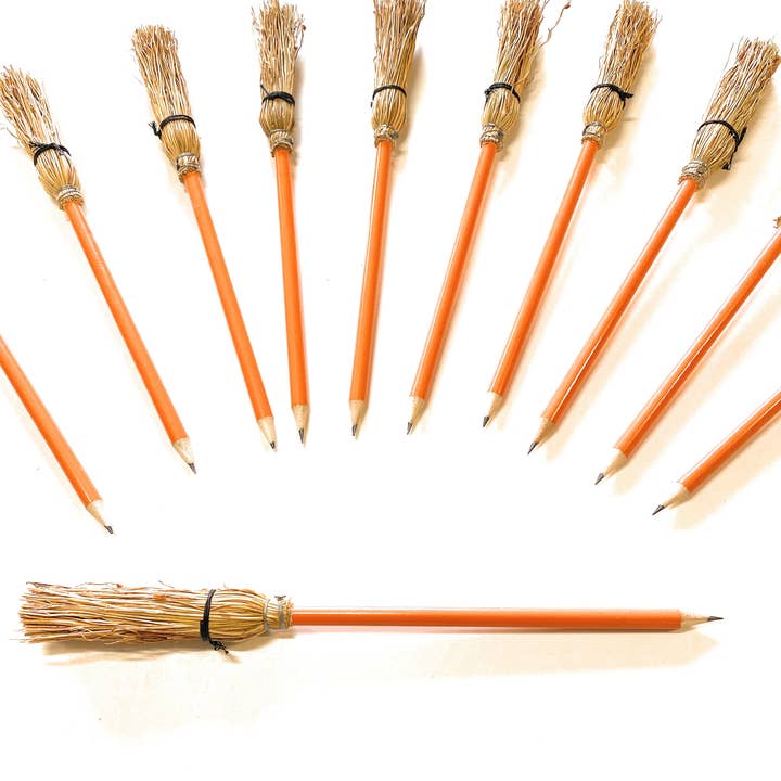 MENDI - Wholesale Pencil - Round Broom Pencil Colour Orange Stitched 10" 25 cm4