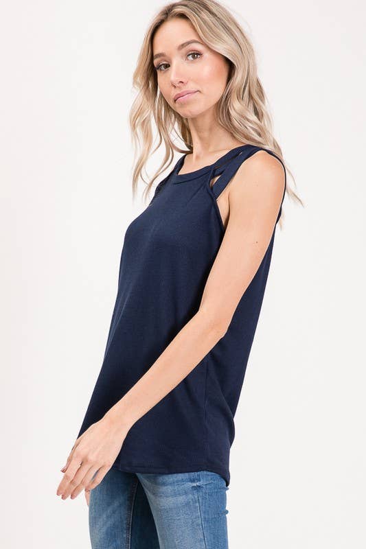 7th Ray - Venta al por mayor Camiseta sin mangas - Mujer - Top de Tirantes con Detalle de Correa en el Hombro de Punto Térmico T239511