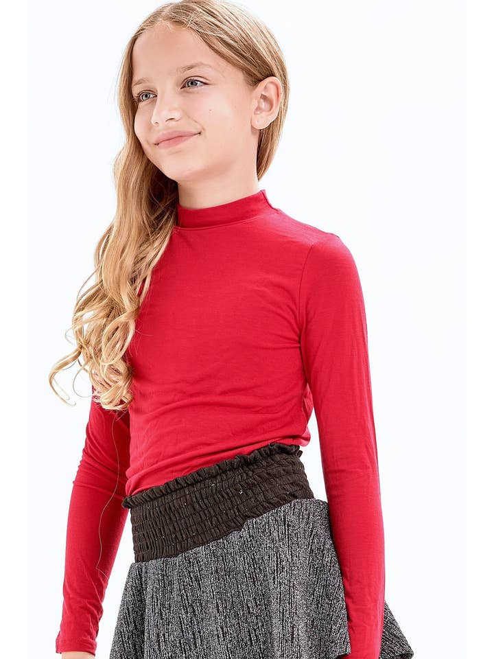Good Girl - Wholesale T-Shirt - Kids - Mock Neck Long Sleeve Modal Knit Top