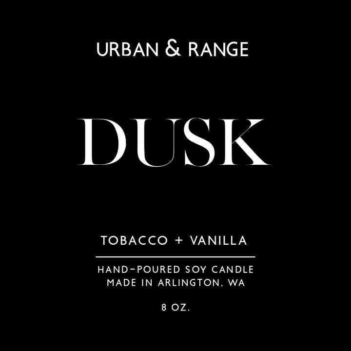 Urban & Range Mercantile - Wholesale Jar/filled candle - DUSK
Urban & Range Soy Wax Candle
Tobacco + Vanilla1