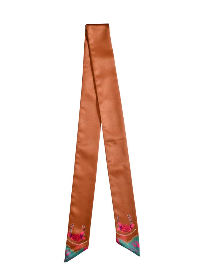 Rodeo Rose in Copper Western Silk Twilly Scarf for wholesale by Tirzah Lane Art