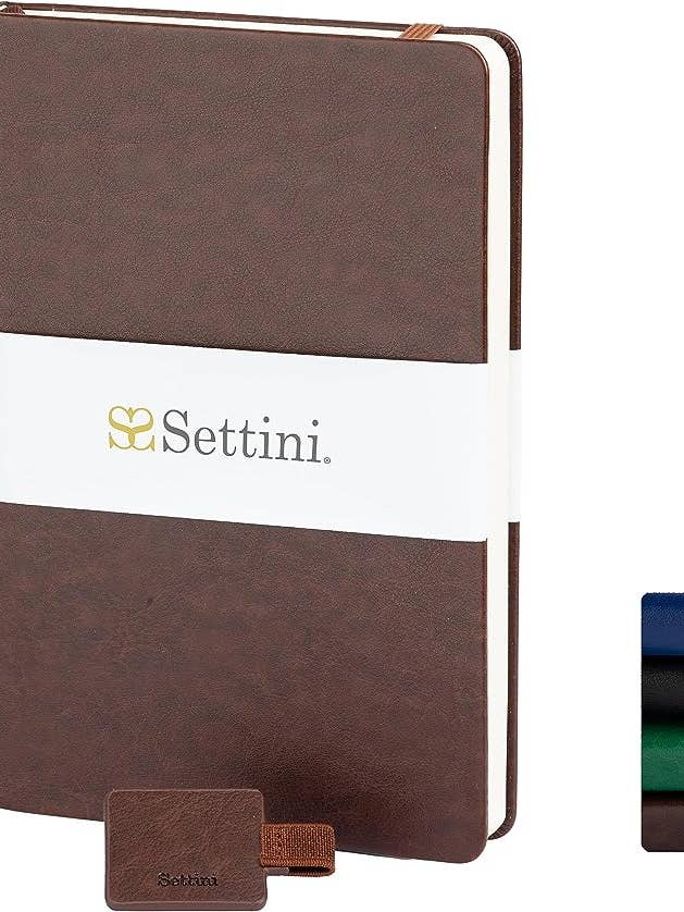SETTINI Hardcover aus veganem Leder, dick, 120 g/m², 192 Seiten, liniertes Papier | Stiftschlaufe | Geschenkverpackung (Mokkabraun) für den Großhandel von Settini