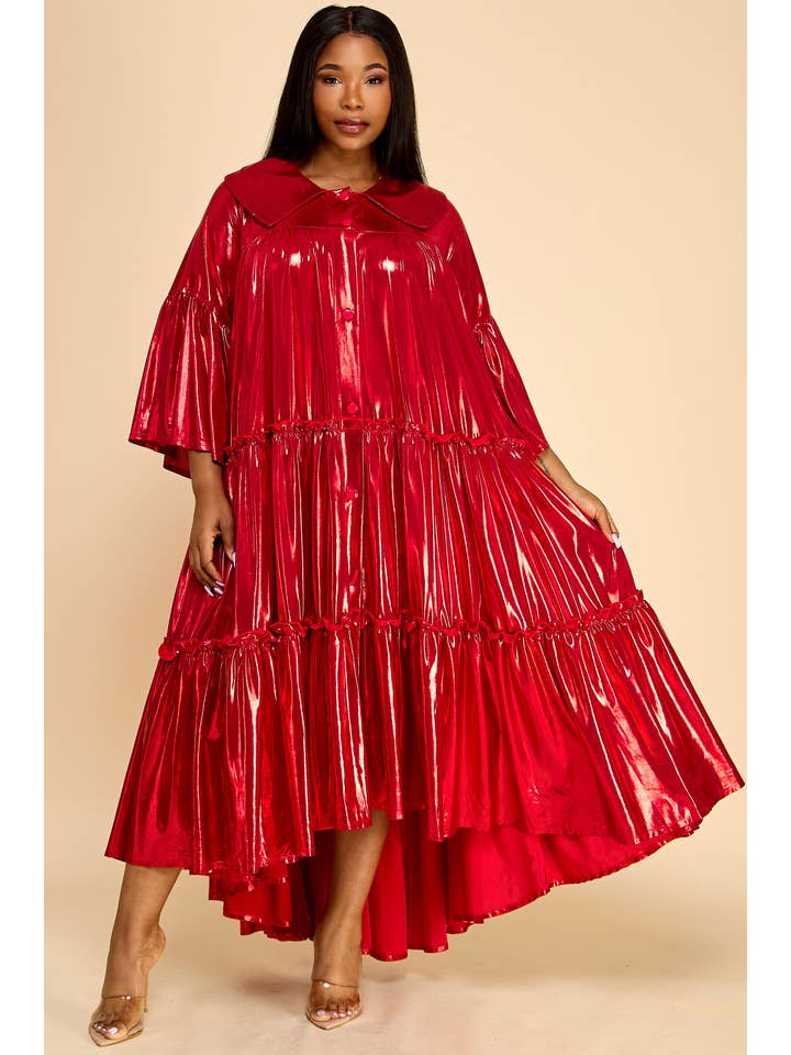 Namatt Design - Vente Robe – femme - Robe évasée plissée métallisée à plusieurs niveaux à manches évasées