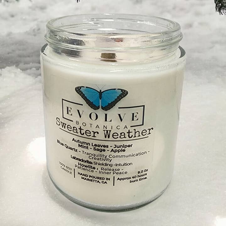 Evolve Botanica - Vendita all'ingrosso Candela in vasetto - Candela di soia in barattolo CrystalJam da 9oz - Profumo Sweater Weather1