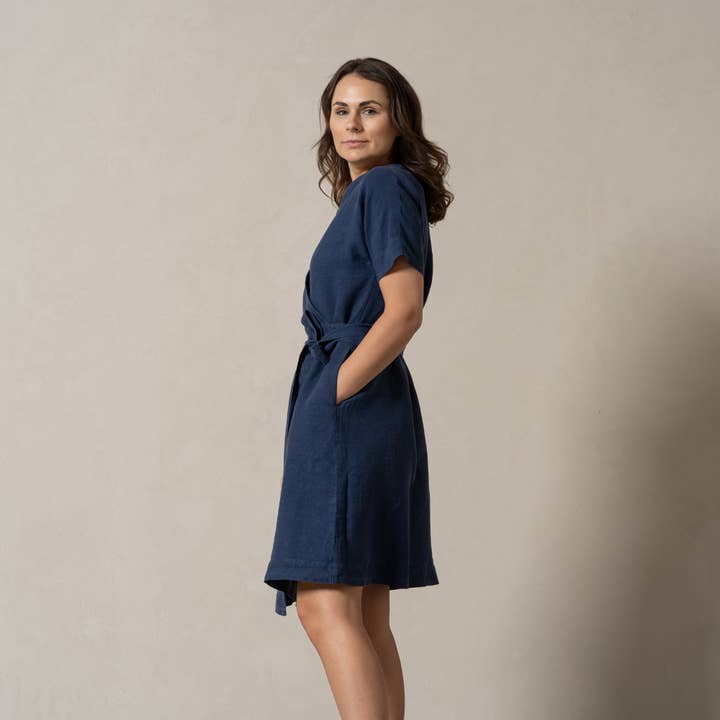 menique - Wholesale Dress – Women's - Natural Linen Wrap Dress Eliana - Midi Summer Beach Dress15