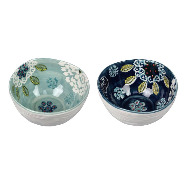 Young's - Wholesale Bowl - Stoneware Bowls 8oz Wax Resist Blue Flower Print