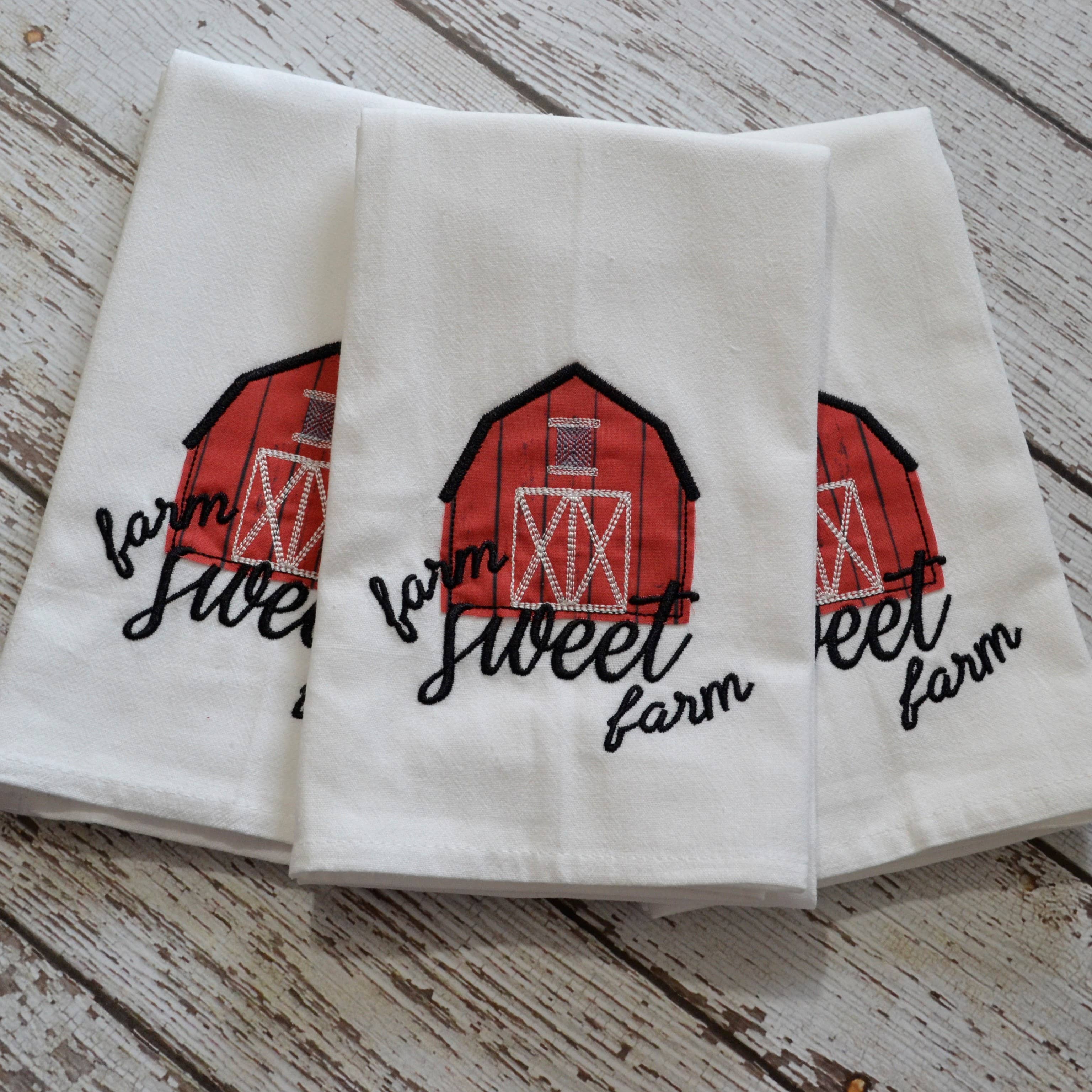 SewMuchMoreStore - Wholesale Tea Towel - Farm Sweet Farm Tea Towel - Embroidered Floursack Towel0