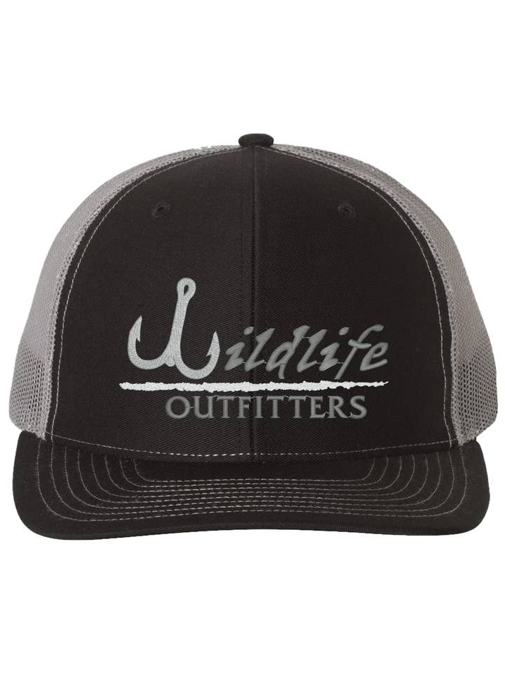 Hat - 112 Black/Charcoal, Hook, Front, Grey for wholesale by Wildlife Outfitters