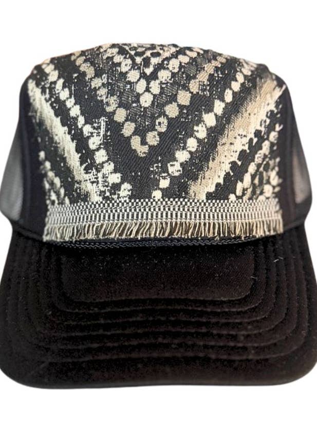Black Tapestry Patch Trucker Hat for wholesale by Remnant
