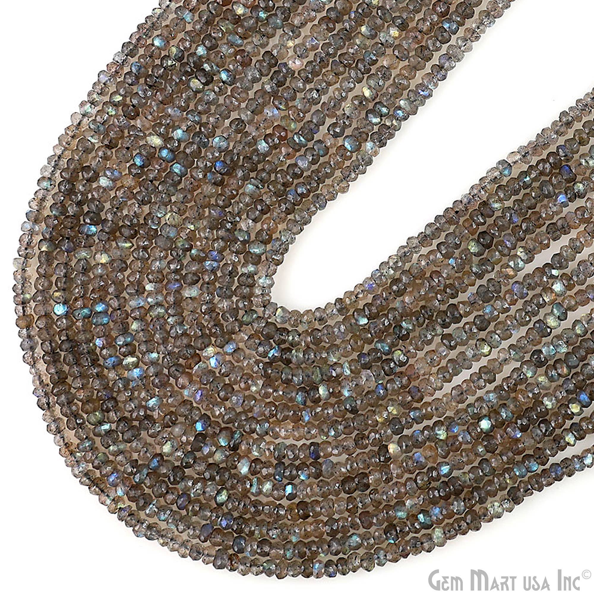 GemMartUSA - Vendita all'ingrosso Perline - Perline Rondelle in Labradorite, filo di pietre preziose da 31,75 cm, 3-4 mm0