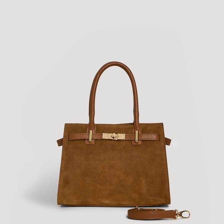 Prestige Milano - Wholesale Tote Bag - Women's - Borsa Grace in camoscio color cuoio e pelle Togo4