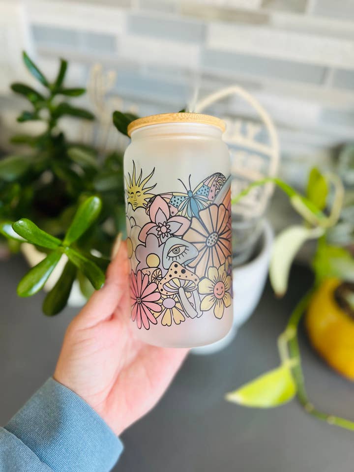 16oz Glass Can Tumbler - Trippy for wholesale by Poured Not Stirred