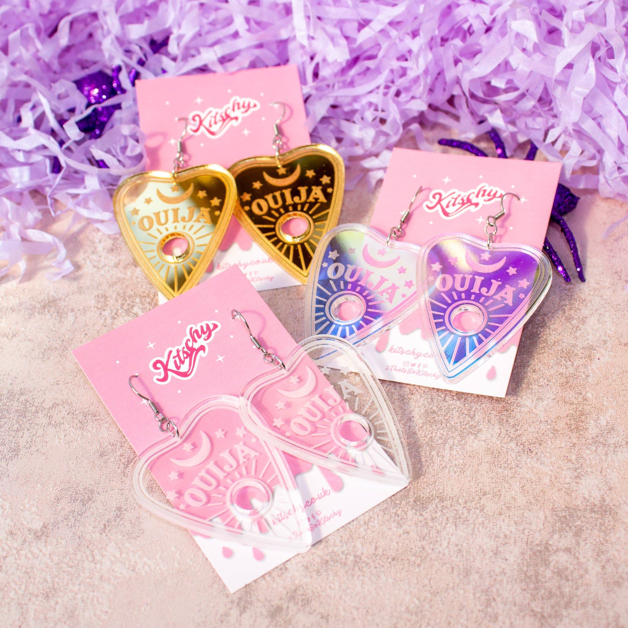 Kitschy - Wholesale Dangle Earrings - Ouija Planchette Earrings Laser Cut Acrylic0