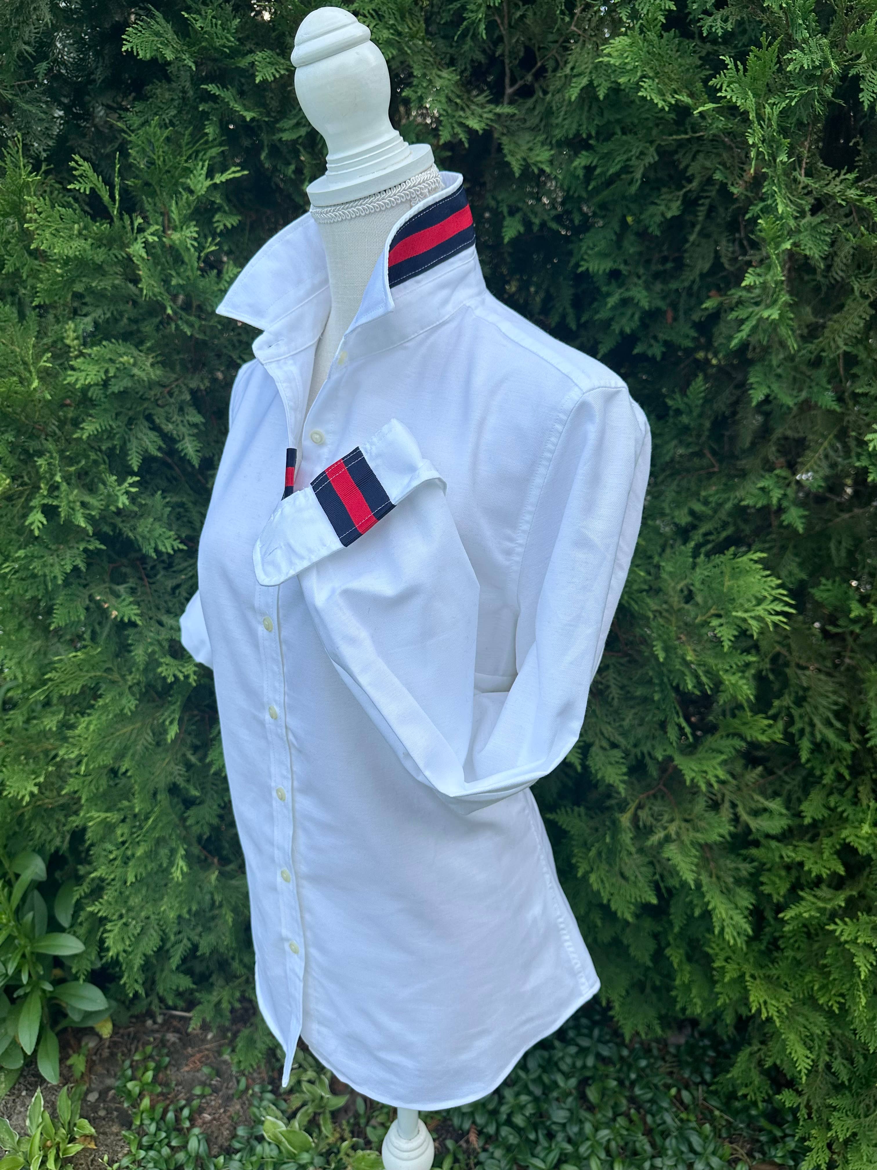 Casie 2 - White Oxford w/Navy & Red Stripe Ribbon  for wholesale on Faire2