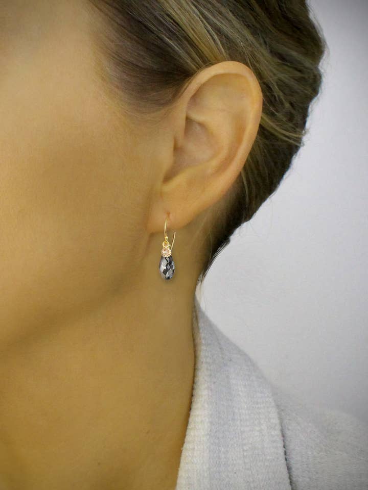 18K gold plated earrings with Black Diamond crystal drops for wholesale by DIGE DESIGNS