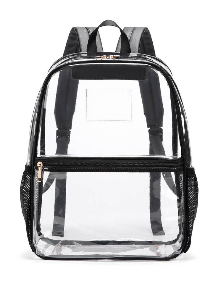 CL102W Macy Mesh Pocket Clear Backpack for wholesale by MiMi Wholesale