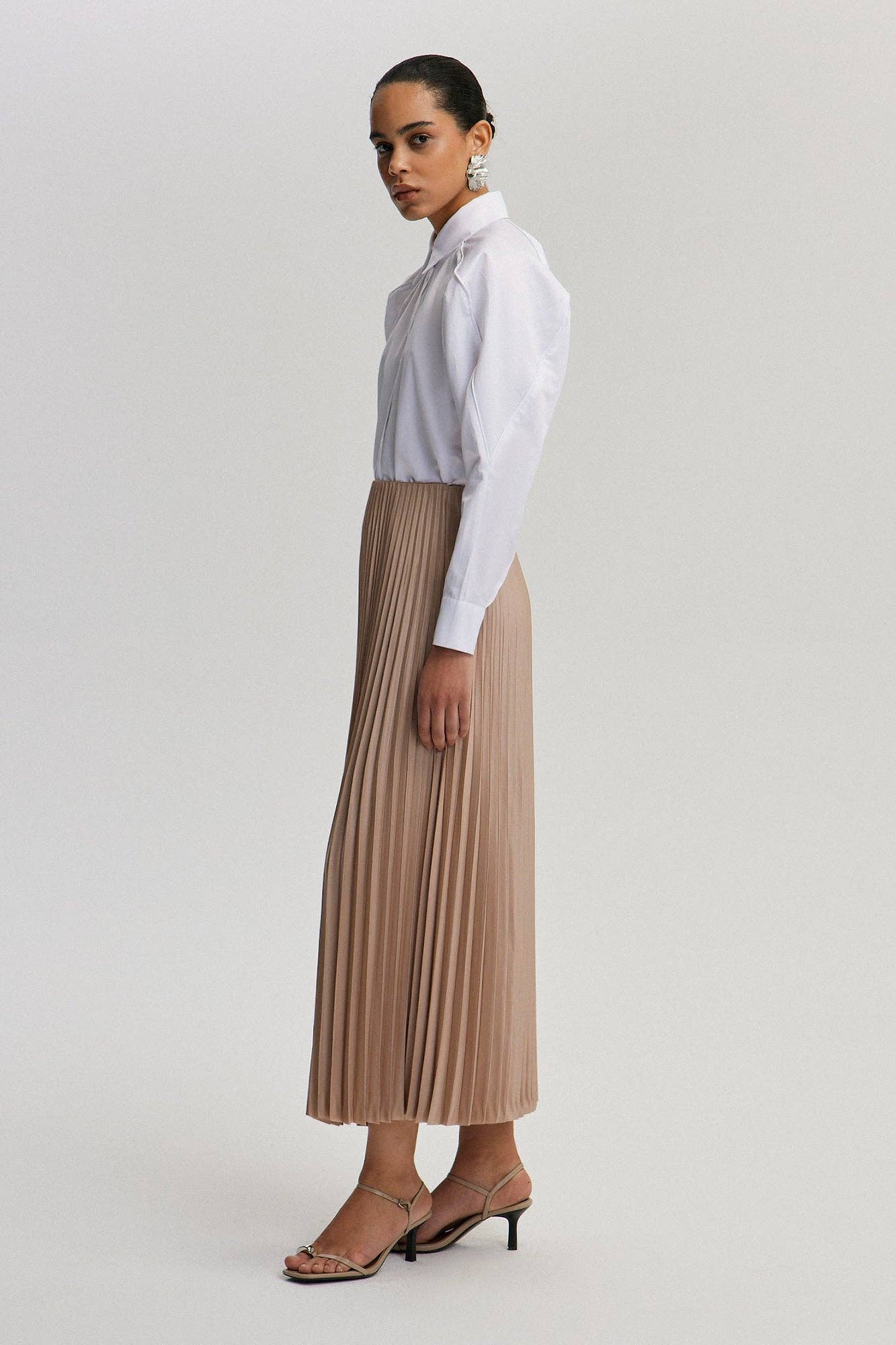 Mink PLEATED SKIRT - MAXI LENGTH, HIGH WAIST for wholesale on Faire3