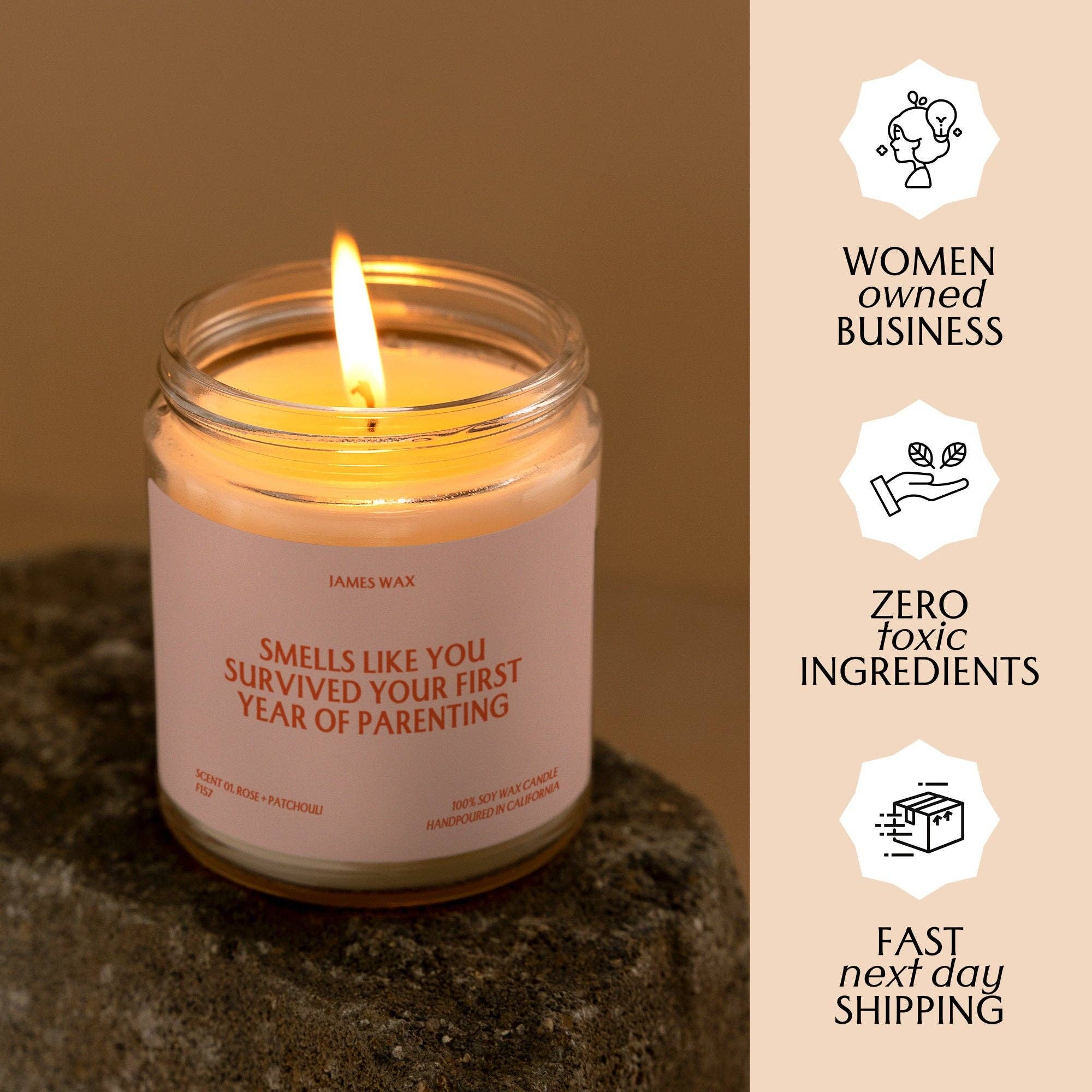 James Wax - Wholesale Jar/Filled Candle - Parent Gift First Year Parenting Survival Candle F1574