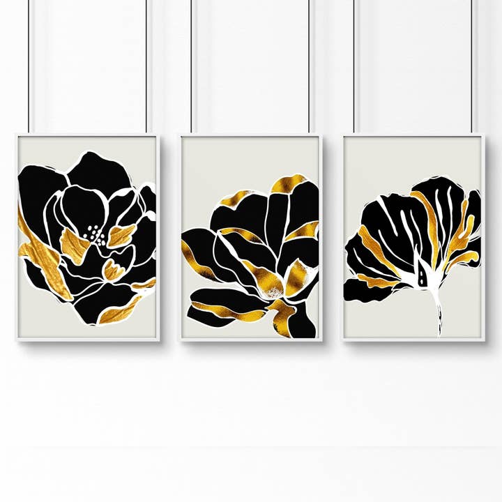 Earth tone wall hanging bohemian | set of 3 wall art with gold for wholesale by About Wall Art
