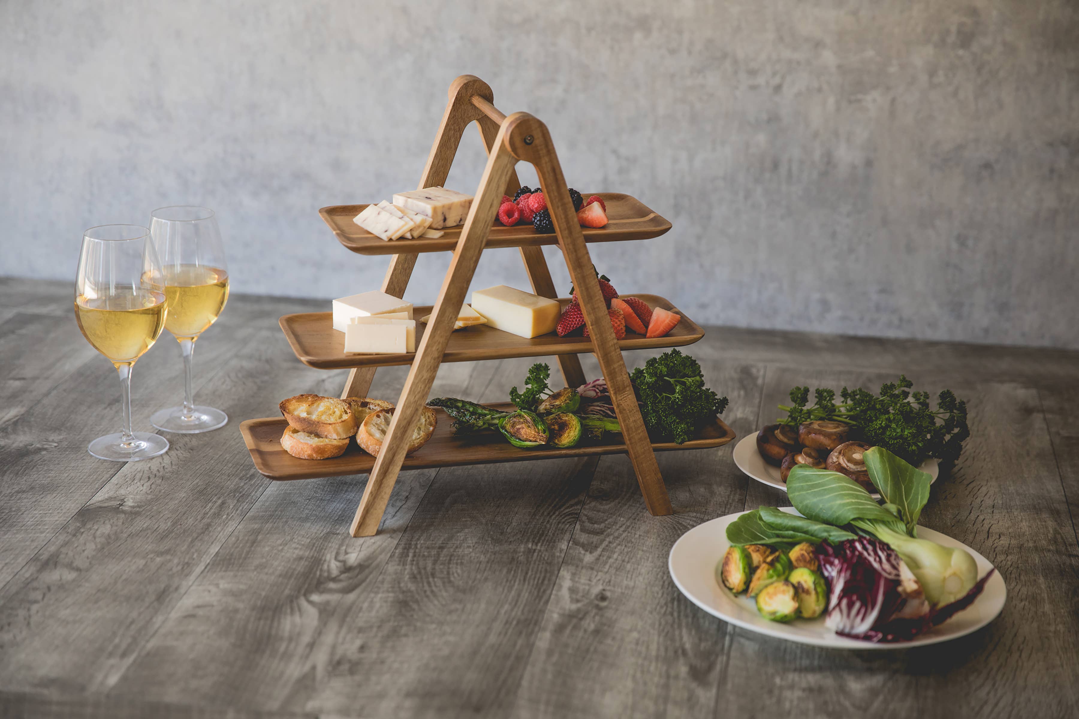 Acacia Wood Serving Ladder - 3 Tiered Serving Station for wholesale on Faire3