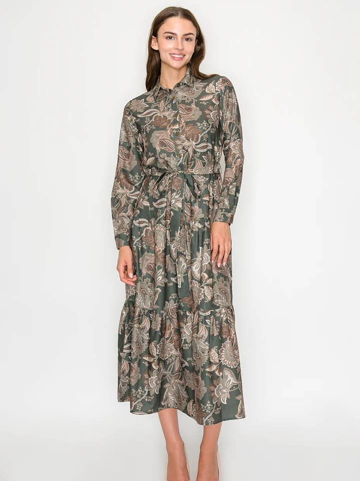 Olive Floral Midi Dress for wholesale by Yal New York