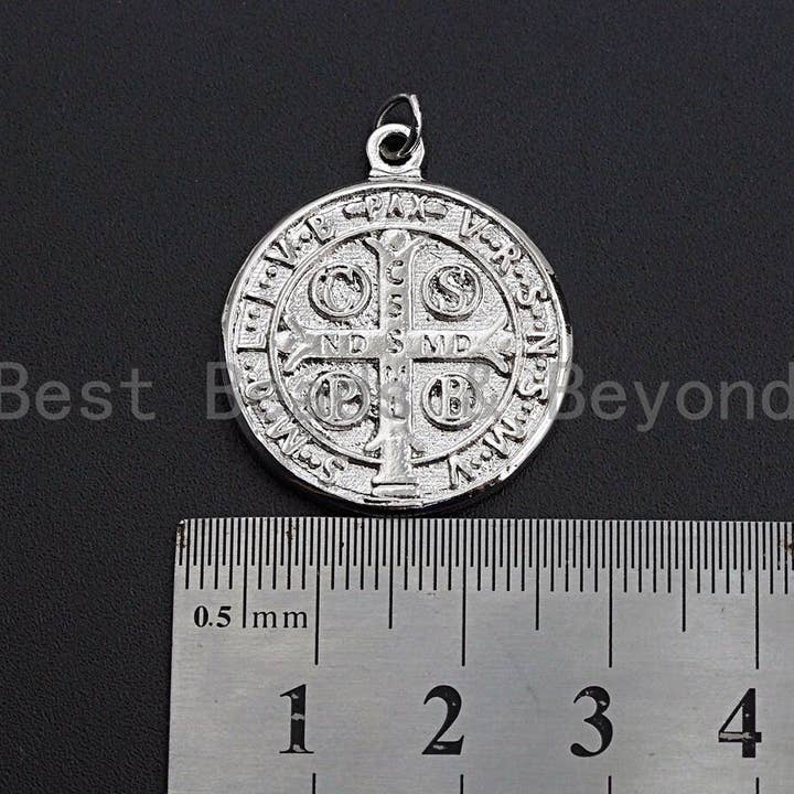 BestBeads&Beyond - Wholesale Individual charm/pendant - Saint St Benedict Medallion Protection Coin Pendant, Round Coin Pendant, Religious Pendant,Gold/Silver Tone, 25x29mm, Sku#Z7264