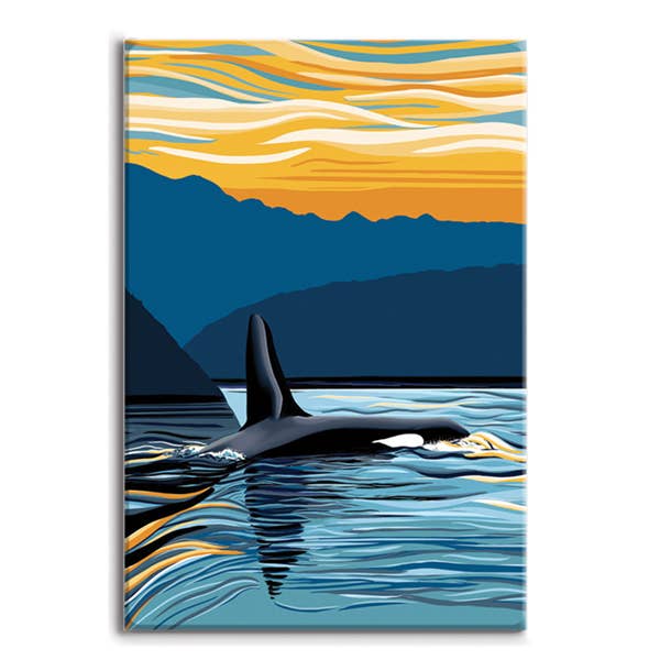 Aimant souvenir Orca - Evening Swim - Puget Sound (2 x 3) pour la vente par Linda Sholberg Art