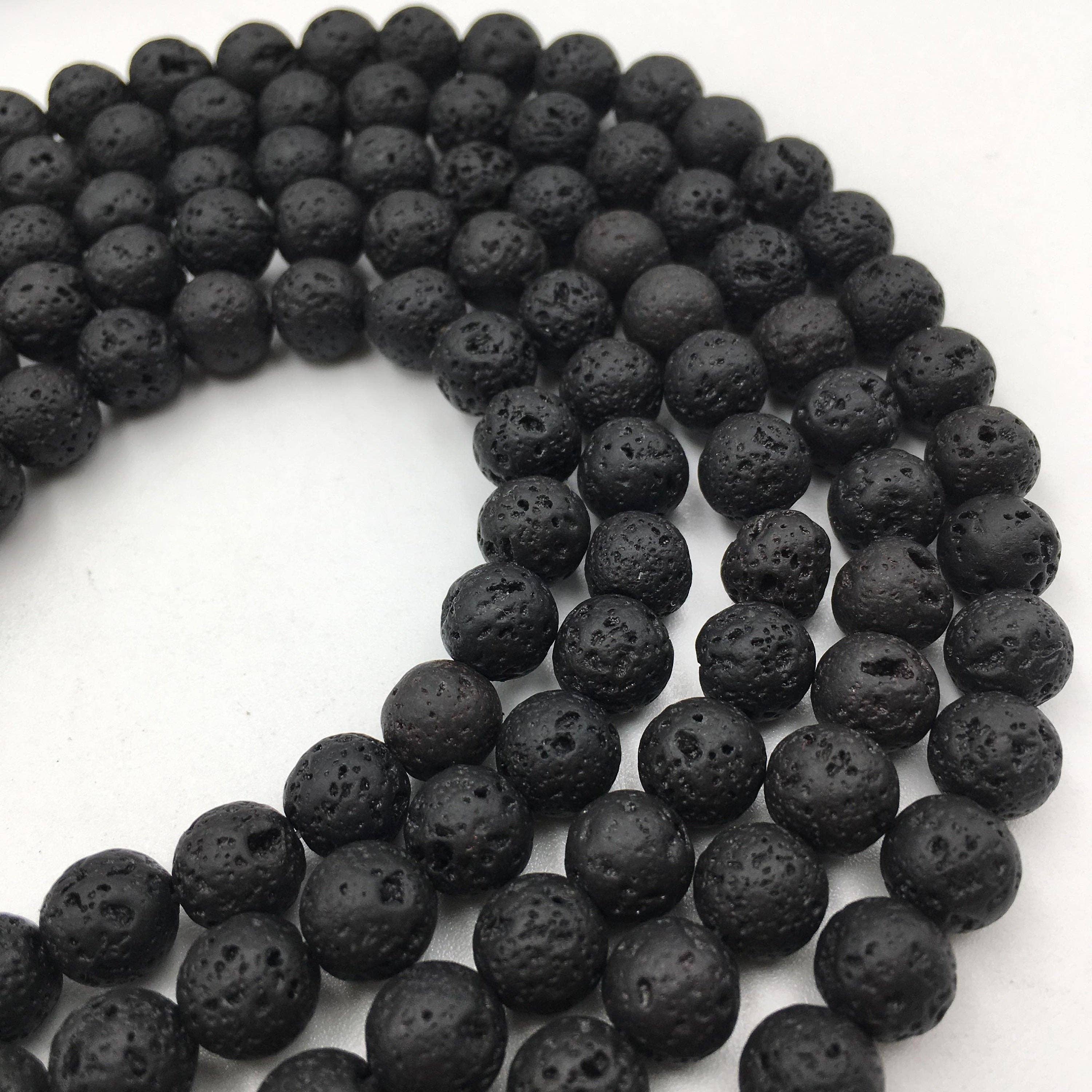 CRCBEADS - Vendita all'ingrosso Perline - Perle rotonde in pietra di roccia lavica nera naturale 4mm 6mm 8mm 10mm 12mm filo da 15,5"6