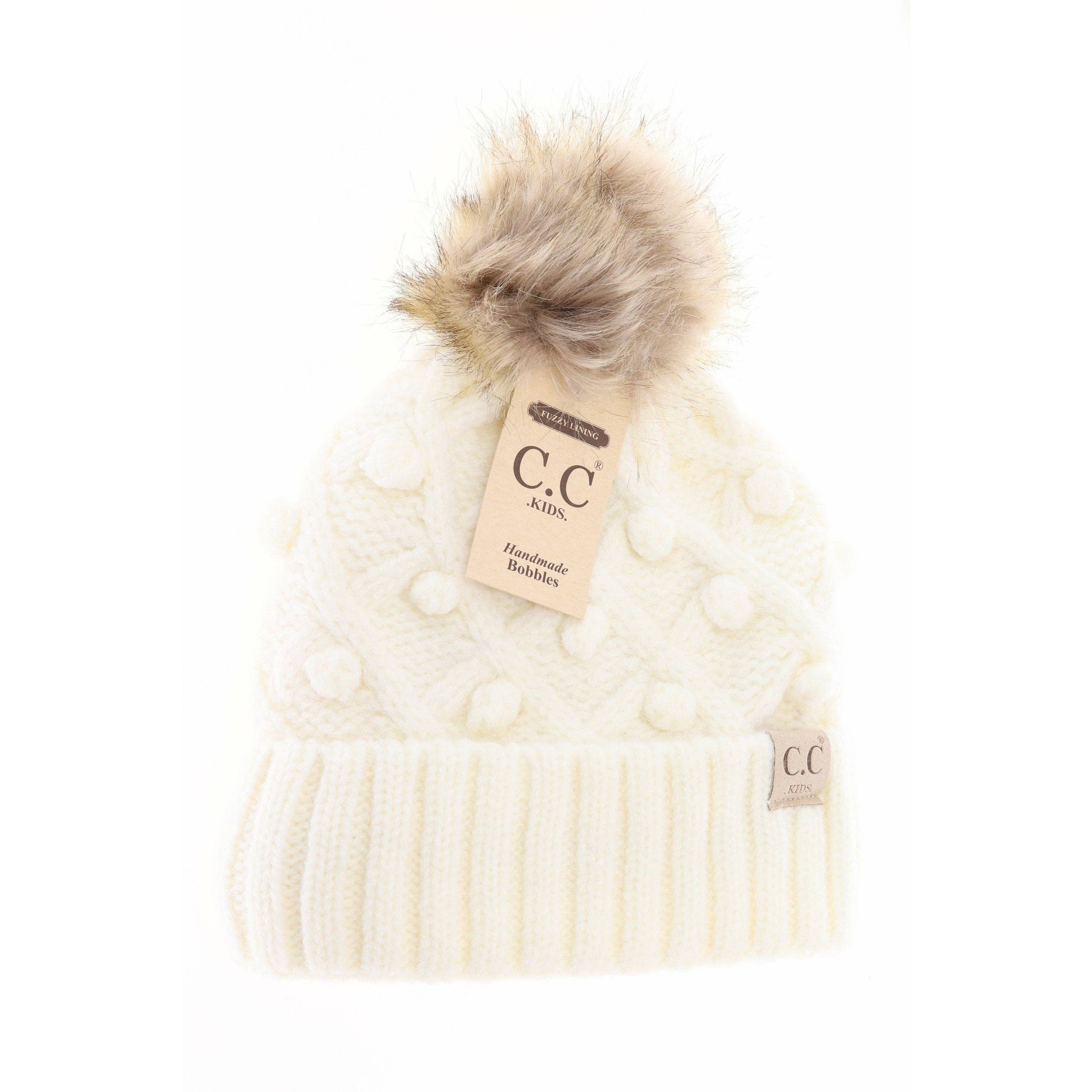 C.C Beanie – wholesale Beanie – Kids – Kids' C.C Bobble Knit Beanie with Faux Fur Pom2
