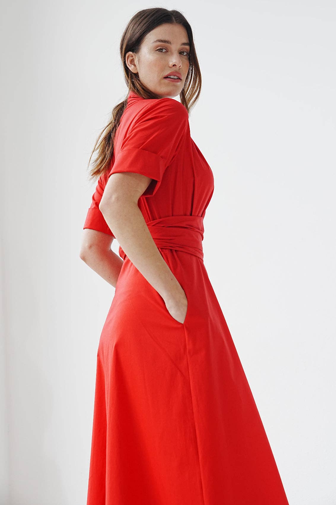 Marianna Déri GmbH - Wholesale Dress - Women's - Maxi blouse dress with removable wide belt red2