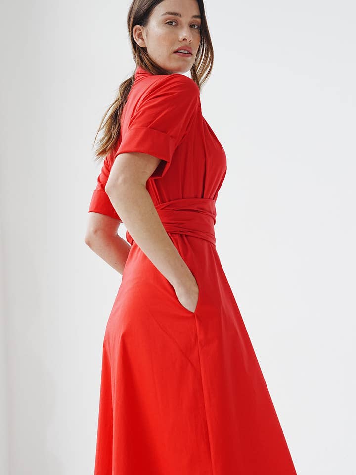Marianna Déri GmbH - Wholesale Dress - Women's - Maxi blouse dress with removable wide belt red2