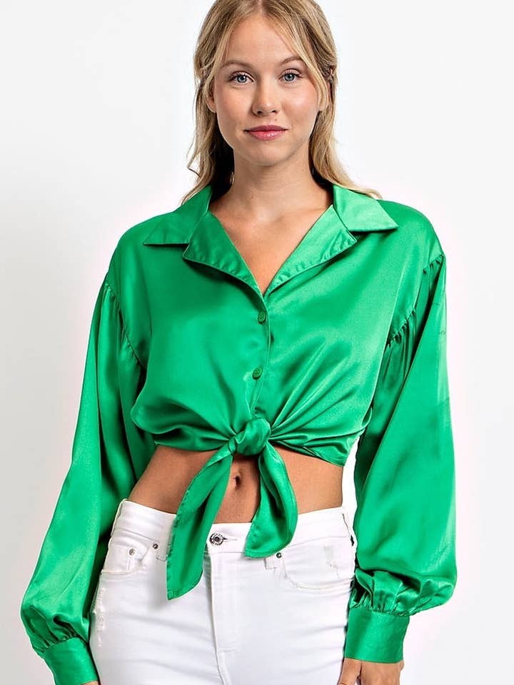 FST2327-STK Long Sleeve Satin Front Buttoned Top 6PK for wholesale by Fascination by Intrend