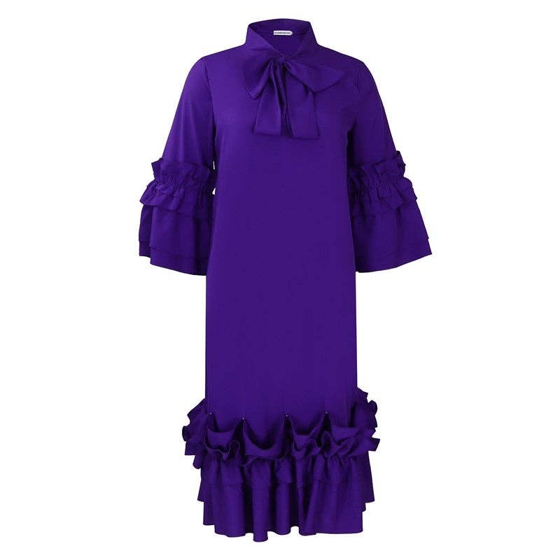 UZ Wholesale Store - Wholesale Dress - Women's - Stylish Ruffle Hem Trumpet Sleeve Dress10